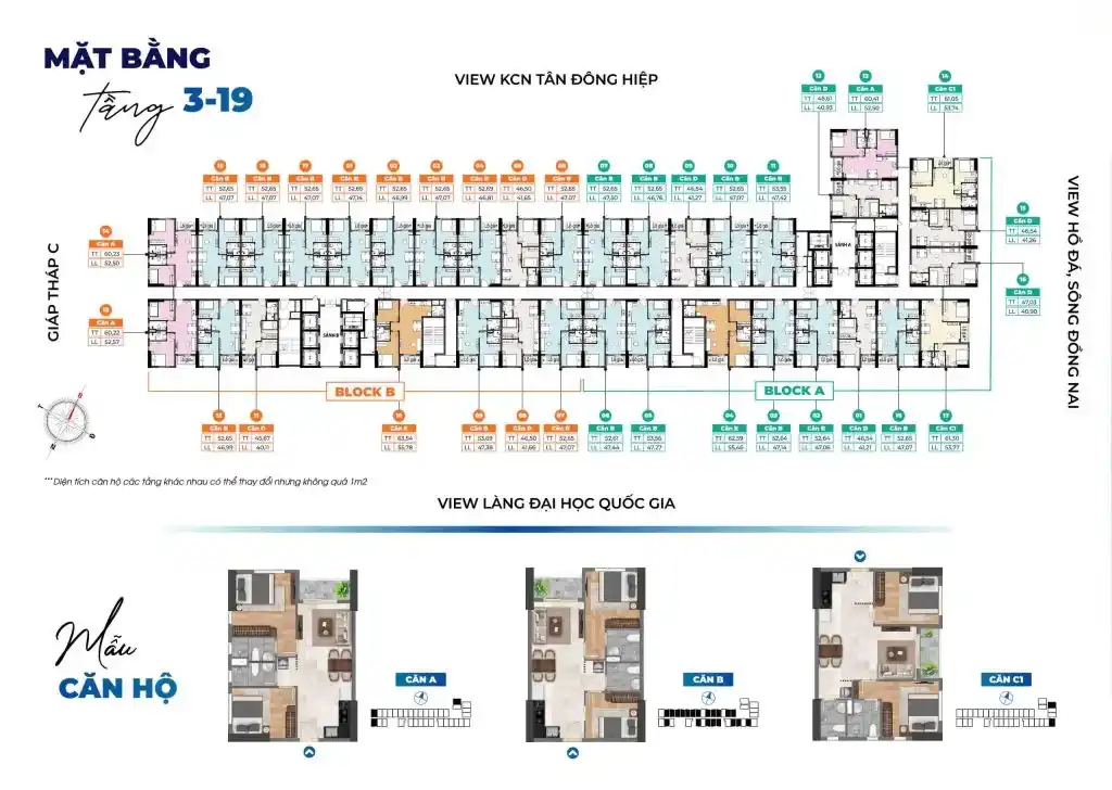 mặt bằng thiết kế căn hộ Bcons Solary tầng 3-19
